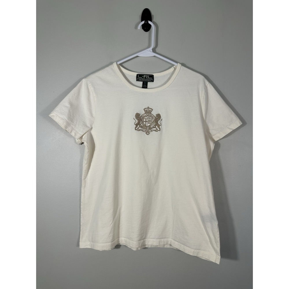 LRL Lauren Active Ralph Lauren Shirt XL Cream Embroidered LRL Crown Logo Y2K